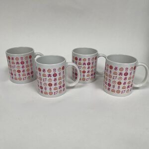 Dunkin Donuts Holiday Coffee Cups Mugs White Pink Orange Multicolor Lot of 4